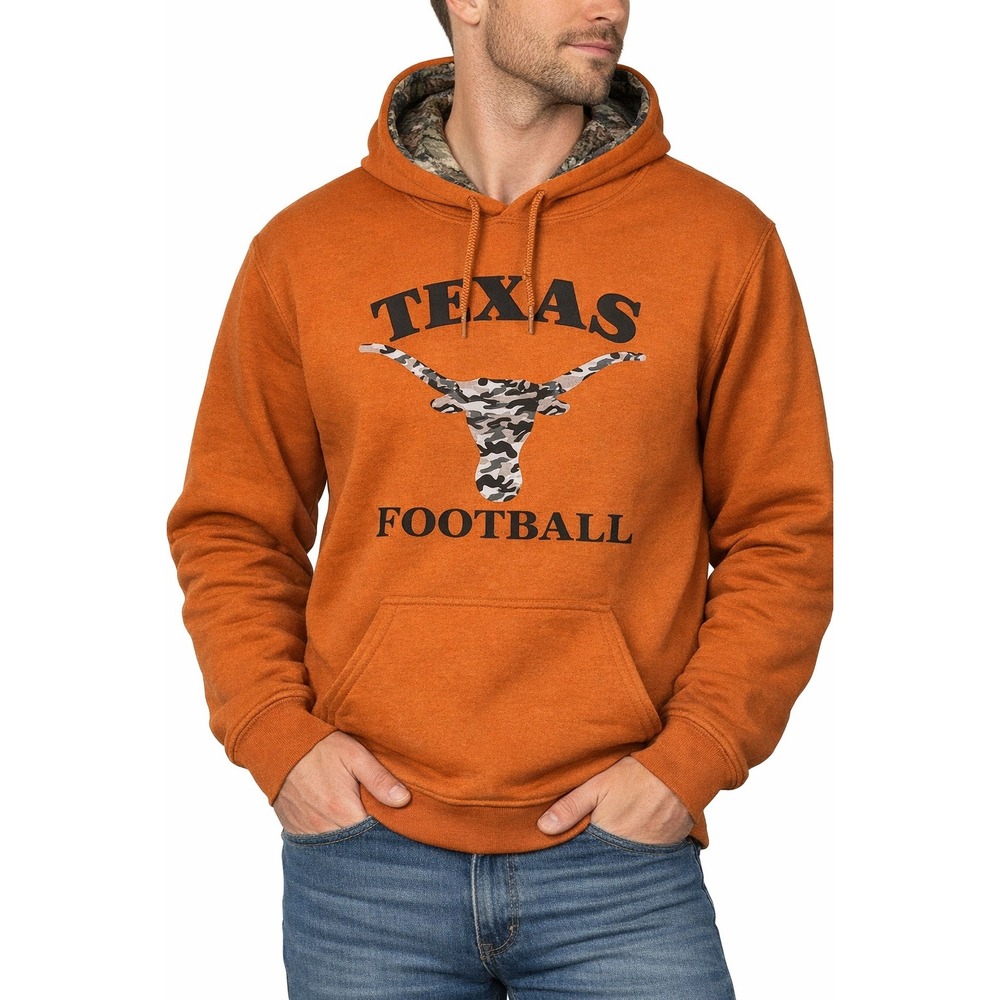 Texas Football Longhorn Graphic Hoodie Camo Lined‎ Hood Pullover Adult